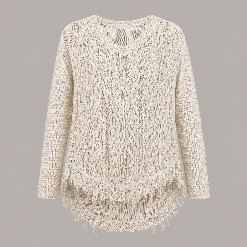 Altar'd State Small Cream Loose Cable Knit Distressed Hem Sweater Fairycore Boho